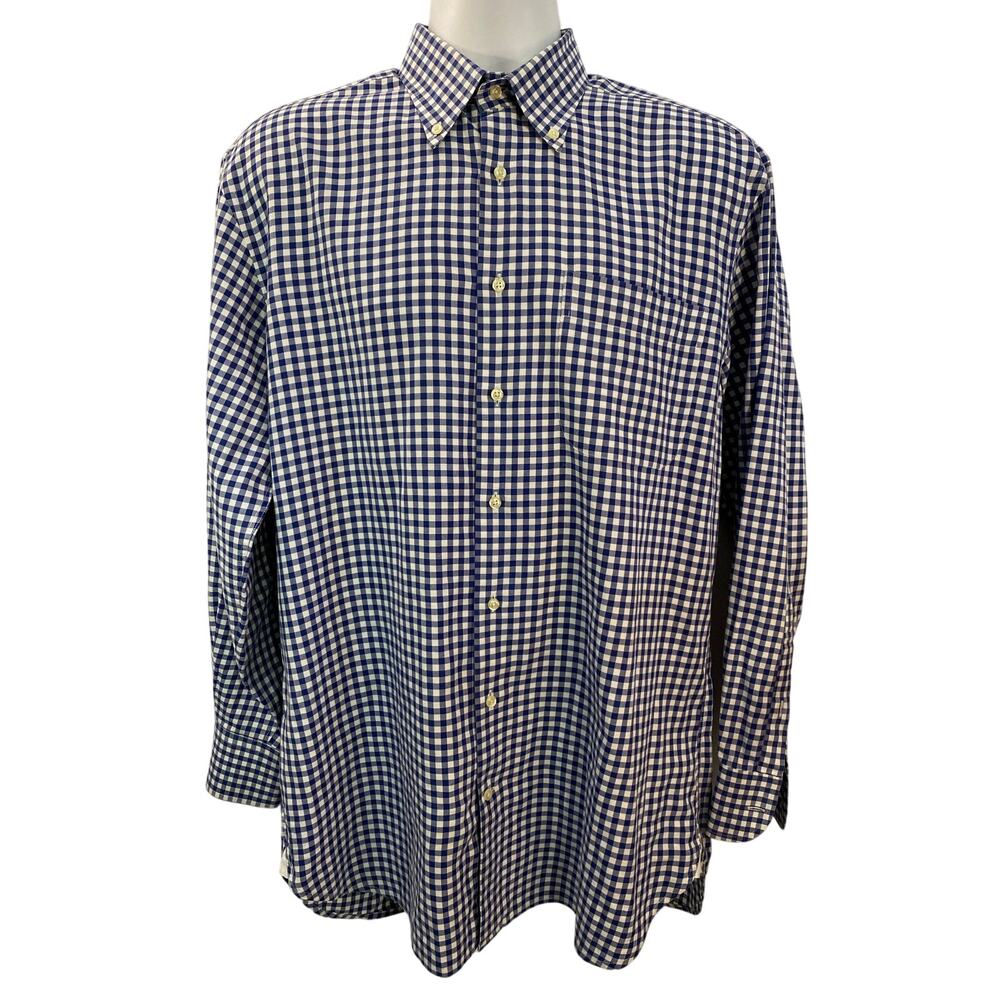 Peter Millar Blue White Checkered Button-Up Shirt Size L Long Sleeve Classic Fit